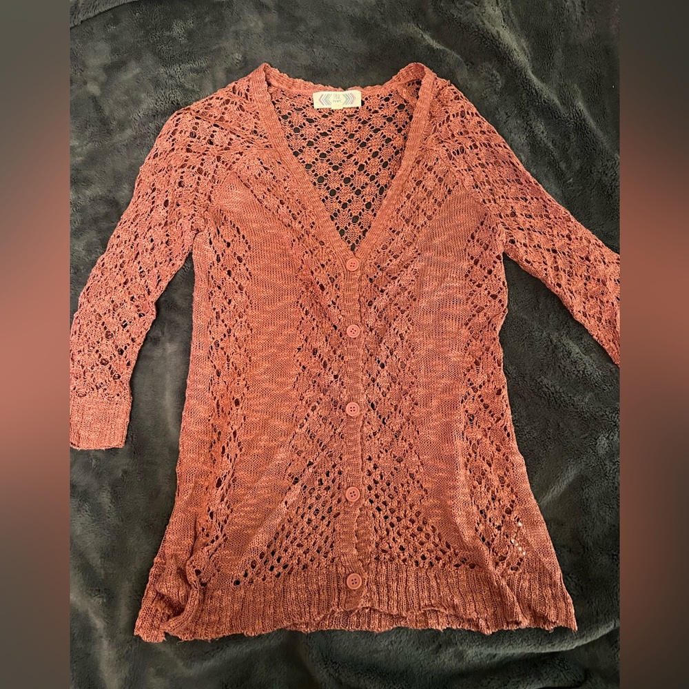 Pink Rose knit button up sweater